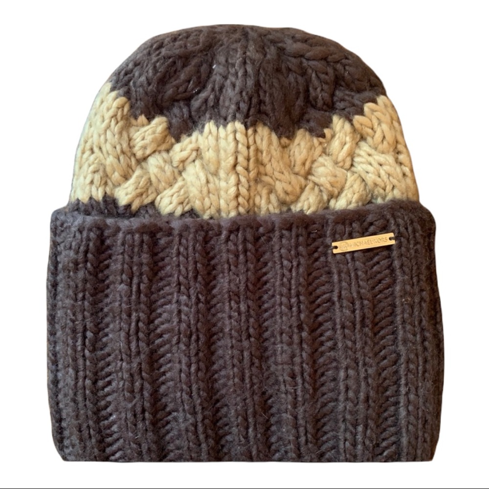 MICHAEL KORS HAT CABLE KNIT BEANIE BROWN TAN WOMENS GIRLS TEEN HAT